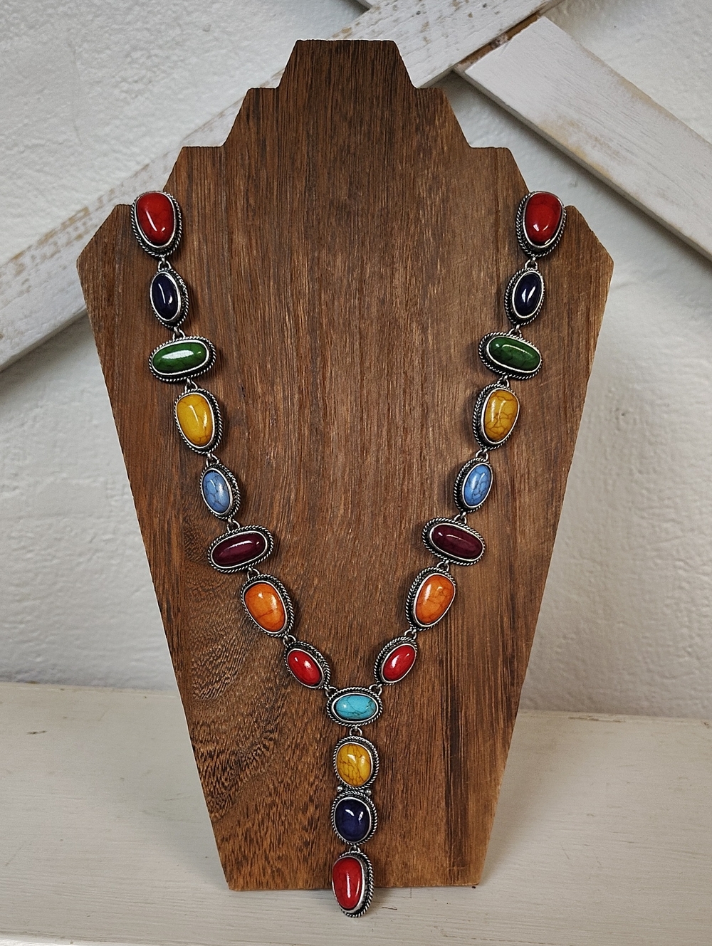 Laci Lariat Silver Necklace Squash Blossoms 27"